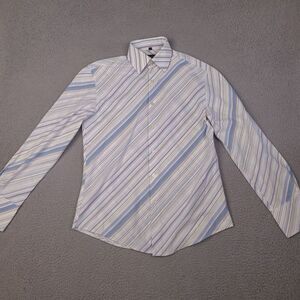 Ben Sherman Shirt Mens Medium White Striped‎ Button Down Long Sleeve